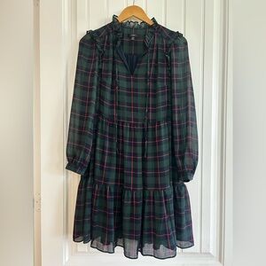 J.Crew Tartan Plaid Green Ruffle Neck Mini Dress XS 
Like new!!